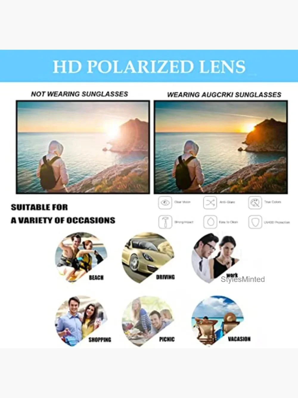 Polarized Aviator Sunglasses UV Protection Metal Frame Spring Hinges